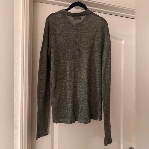 Zara Man green and grey linen blend lightweight knit henley crewneck sweater M - Picture 2 of 5